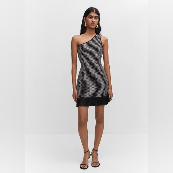 Mango asymmetrical black dress with fringe detail NWT - Picture 3 of 6